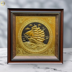 TRANH THUẬN BUỒM XUÔI GIÓ BẰNG ĐỒNG DÁT VÀNG  - KÍCH THƯỚC 52X52CM