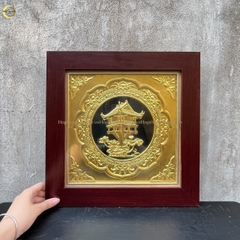 TRANH CHÙA MỘT CỘT BẰNG ĐỒNG DÁT VÀNG - KÍCH THƯỚC 40x40CM