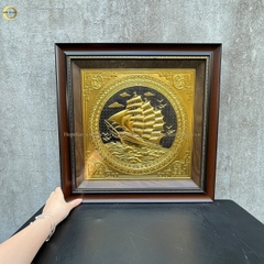 TRANH THUẬN BUỒM XUÔI GIÓ BẰNG ĐỒNG DÁT VÀNG  - KÍCH THƯỚC 52X52CM