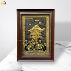 TRANH CHÙA MỘT CỘT BẰNG ĐỒNG MẠ VÀNG 24K - KÍCH THƯỚC 38X54CM