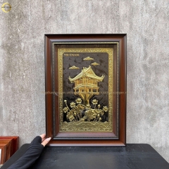 TRANH CHÙA MỘT CỘT BẰNG ĐỒNG MẠ VÀNG 24K - KÍCH THƯỚC 38X54CM