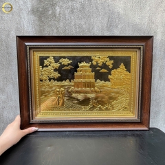 TRANH HỒ HOÀN KIẾM BẰNG ĐỒNG DÁT VÀNG - KÍCH THƯỚC 38X54CM