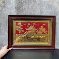 TRANH CHÙA MỘT CỘT BẰNG ĐỒNG DÁT VÀNG - KÍCH THƯỚC 54X38CM