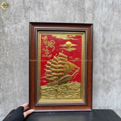 TRANH THUẬN BUỒM XUÔI GIÓ BẰNG ĐỒNG DÁT VÀNG - KÍCH THƯỚC 38X54CM