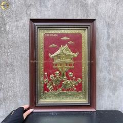 TRANH CHÙA MỘT CỘT BẰNG ĐỒNG MẠ VÀNG 24K - KÍCH THƯỚC 38X54CM