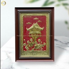 TRANH CHÙA MỘT CỘT BẰNG ĐỒNG MẠ VÀNG 24K - KÍCH THƯỚC 38X54CM