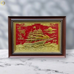 TRANH THUẬN BUỒM XUÔI GIÓ BẰNG ĐỒNG DÁT VÀNG  - KÍCH THƯỚC 38X54CM