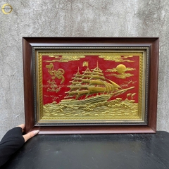 TRANH THUẬN BUỒM XUÔI GIÓ BẰNG ĐỒNG DÁT VÀNG  - KÍCH THƯỚC 38X54CM