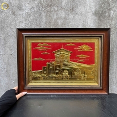 TRANH CHỢ BẾN THÀNH BẰNG ĐỒNG DÁT VÀNG - KÍCH THƯỚC 38X54CM