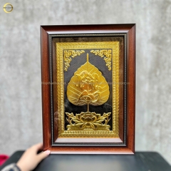 TRANH LÁ BỒ ĐỀ CHỮ BÌNH AN BẰNG ĐỒNG DÁT VÀNG - KÍCH THƯỚC 38X54CM