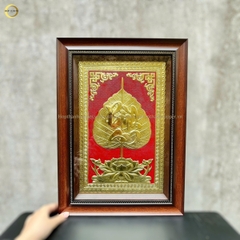 TRANH LÁ BỒ ĐỀ CHỮ BÌNH AN BẰNG ĐỒNG VÀNG - KÍCH THƯỚC 38X54CM
