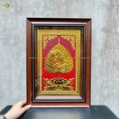 TRANH LÁ BỒ ĐỀ CHỮ BÌNH AN BẰNG ĐỒNG DÁT VÀNG - KÍCH THƯỚC 38X54CM