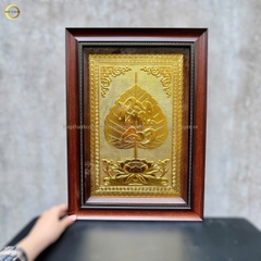TRANH LÁ BỒ ĐỀ CHỮ BÌNH AN BẰNG ĐỒNG DÁT VÀNG - KÍCH THƯỚC 38X54CM