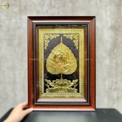 TRANH LÁ BỒ ĐỀ CHỮ BÌNH AN BẰNG ĐỒNG VÀNG - KÍCH THƯỚC 38X54CM