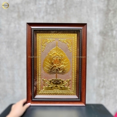 TRANH LÁ BỒ ĐỀ CHỮ BÌNH AN BẰNG ĐỒNG DÁT VÀNG - KÍCH THƯỚC 38X54CM