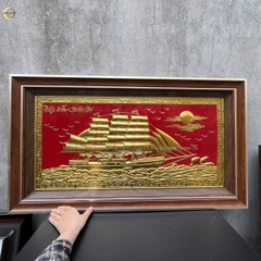 TRANH THUẬN BUỒM XUÔI GIÓ BẰNG ĐỒNG DÁT VÀNG - KÍCH THƯỚC 92X52CM