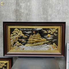 TRANH THUẬN BUỒM XUÔI GIÓ BẰNG ĐỒNG DÁT VÀNG BẠC - KÍCH THƯỚC 107X68CM