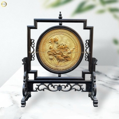 TRANH HOA SEN BẰNG ĐỒNG MẠ VÀNG 24K - 2 MẶT (KÍCH THƯỚC 40X34CM)