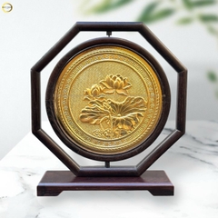 TRANH HOA SEN BẰNG ĐỒNG MẠ VÀNG 24K - 2 MẶT (KÍCH THƯỚC 30X27CM)