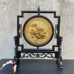 TRANH HOA SEN BẰNG ĐỒNG MẠ VÀNG 24K - 2 MẶT (KÍCH THƯỚC 40X34CM)