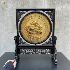 TRANH HOA SEN BẰNG ĐỒNG MẠ VÀNG 24K - 2 MẶT (KÍCH THƯỚC 48X44CM)