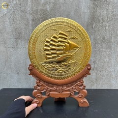 TRANH ĐĨA THUẬN BUỒM XUÔI GIÓ BẰNG ĐỒNG DÁT VÀNG - ĐƯỜNG KÍNH 21CM