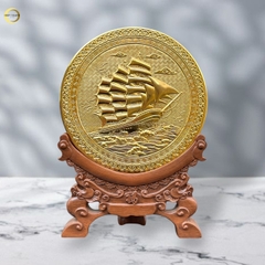 TRANH ĐĨA THUẬN BUỒM XUÔI GIÓ BẰNG ĐỒNG MẠ VÀNG 24K- ĐƯỜNG KÍNH 21CM