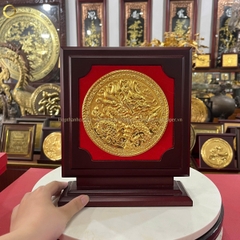 TRANH RỒNG PHÚ QUÝ BẰNG ĐỒNG MẠ VÀNG 24K - TRANH QUÀ TẶNG ĐỂ BÀN (KÍCH THƯỚC 23CM)