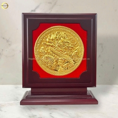 TRANH RỒNG PHÚ QUÝ BẰNG ĐỒNG MẠ VÀNG 24K - TRANH QUÀ TẶNG ĐỂ BÀN (KÍCH THƯỚC 23CM)