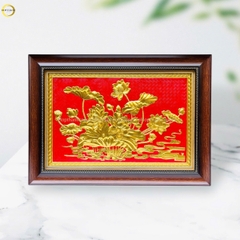 TRANH HOA SEN BẰNG ĐỒNG DÁT VÀNG - KÍCH THƯỚC 54X38CM
