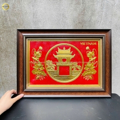 TRANH CHÙA MỘT CỘT BẰNG ĐỒNG DÁT VÀNG - KÍCH THƯỚC 54X38CM