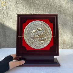TRANH HOA SEN BẰNG ĐỒNG MẠ BẠC - KÍCH THƯỚC 23CM