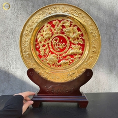 TRANH ĐĨA RỒNG PHÚ QUÝ CHỮ PHÚC BẰNG ĐỒNG MẠ VÀNG 24K - KÍCH THƯỚC 35CM
