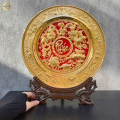 TRANH ĐĨA RỒNG PHÚ QUÝ CHỮ PHÚC BẰNG ĐỒNG MẠ VÀNG 24K - KÍCH THƯỚC 35CM