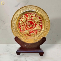 TRANH ĐĨA RỒNG PHÚ QUÝ CHỮ PHÚC BẰNG ĐỒNG MẠ VÀNG 24K - KÍCH THƯỚC 35CM