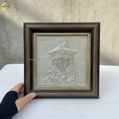 TRANH CHÙA MỘT CỘT BẰNG ĐỒNG MẠ BẠC - KÍCH THƯỚC 26X26CM