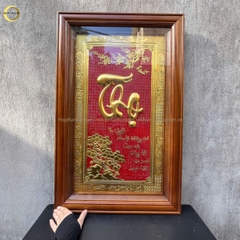 TRANH CHỮ THỌ BẰNG ĐỒNG DÁT VÀNG - KÍCH THƯỚC 50X80CM
