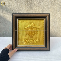 TRANH CHÙA MỘT CỘT BẰNG ĐỒNG MẠ VÀNG 24K- KÍCH THƯỚC 26X26CM