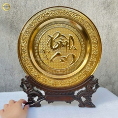 TRANH ĐĨA CHỮ BÌNH AN THƯ PHÁP BẰNG ĐỒNG MẠ VÀNG 24K - ĐƯỜNG KÍNH 35CM
