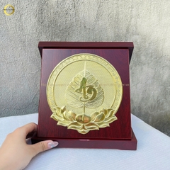 TRANH LÁ BỒ ĐỀ CHỮ AN BẰNG ĐỒNG VÀNG - KÍCH THƯỚC 24x24CM