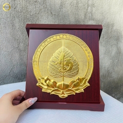 TRANH LÁ BỒ ĐỀ CHỮ AN BẰNG ĐỒNG DÁT VÀNG - KÍCH THƯỚC 24x24CM