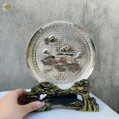 TRANH ĐĨA HOA SEN BẰNG ĐỒNG MẠ BẠC  - TRANH QUÀ TẶNG ĐỂ BÀN (KÍCH THƯỚC 20CM)
