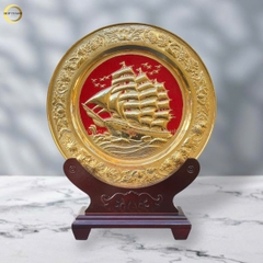 TRANH ĐĨA THUẬN BUỒM XUÔI GIÓ BẰNG ĐỒNG MẠ VÀNG 24K - ĐƯỜNG KÍNH 35CM