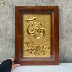 TRANH CHỮ TÂM BẰNG ĐỒNG VÀNG MẠ VÀNG 24K - KÍCH THƯỚC 28X38CM
