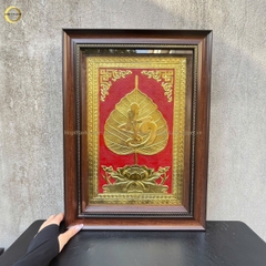 TRANH LÁ BỒ ĐỀ CHỮ AN BẰNG ĐỒNG DÁT VÀNG - KÍCH THƯỚC 38X54CM