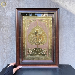 TRANH LÁ BỒ ĐỀ CHỮ BÌNH AN BẰNG ĐỒNG VÀNG - KÍCH THƯỚC 38X54CM