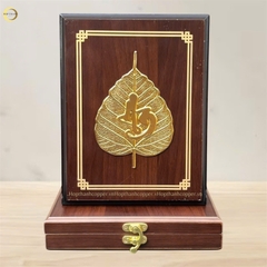 TRANH LÁ BỒ ĐỀ CHỮ AN BẰNG ĐỒNG MẠ VÀNG 24K - QUÀ TẶNG ĐỂ BÀN (KÍCH THƯỚC 20X25CM)