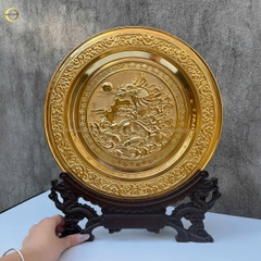 TRANH ĐĨA RỒNG PHÚ QUÝ BẰNG ĐỒNG MẠ VÀNG 24K - KÍCH THƯỚC 35CM