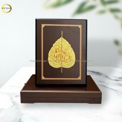 TRANH LÁ BỒ ĐỀ CHỮ ĐỨC BẰNG ĐỒNG  DÁT VÀNG  - QUÀ TẶNG ĐỂ BÀN (KÍCH THƯỚC 20X25CM)