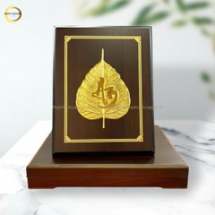 TRANH LÁ BỒ ĐỀ CHỮ AN BẰNG ĐỒNG  DÁT VÀNG  - QUÀ TẶNG ĐỂ BÀN (KÍCH THƯỚC 20X25CM)